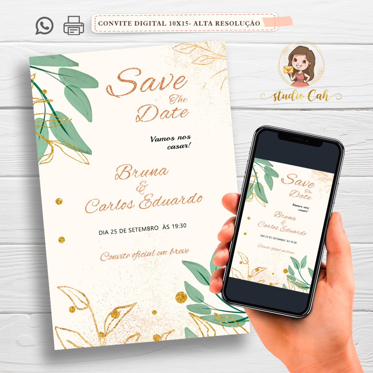 Convite digital save the date casamento folhagem elo7