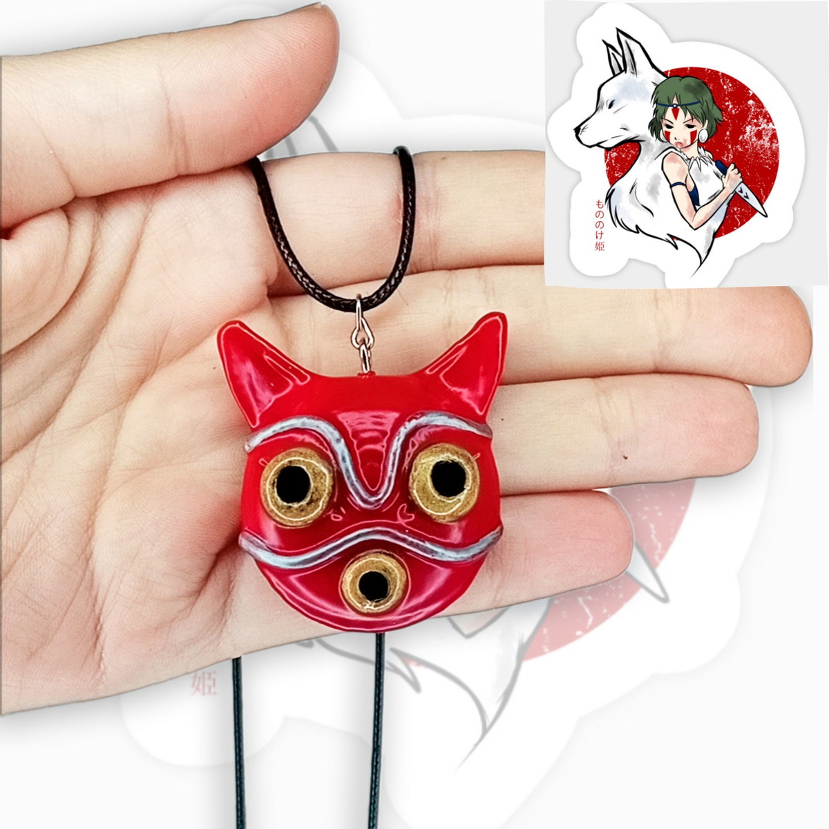Colar Artesanal Máscara Princesa Mononoke Exclusivo + Brinde