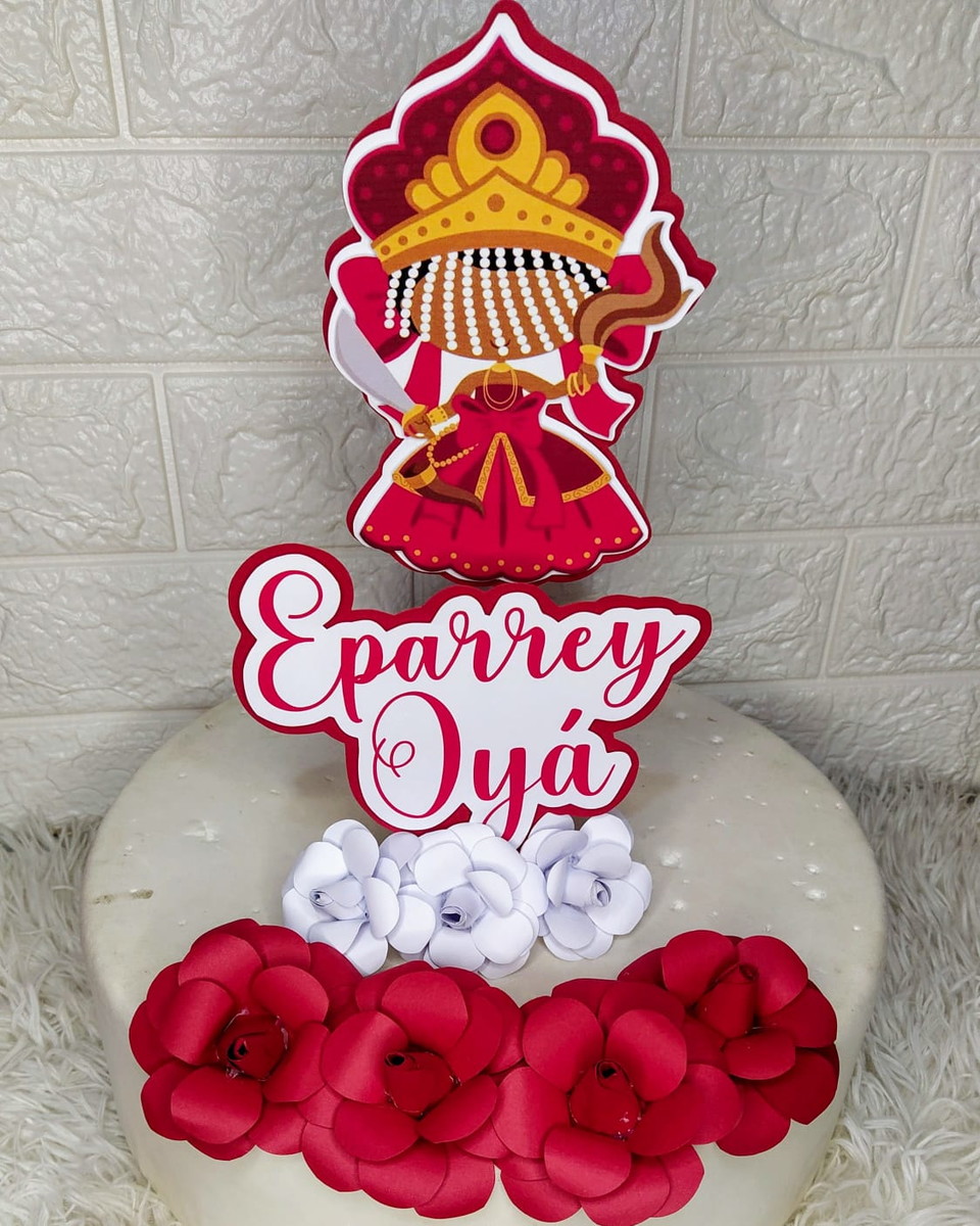 Topo de Bolo Iansã + 5 Flores 3d - Eparrey Oyá | Elo7