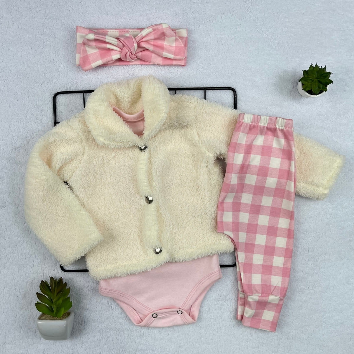 Kit 4 Pçs Conjunto Roupa de Frio Inverno Bebê Menina Casaco