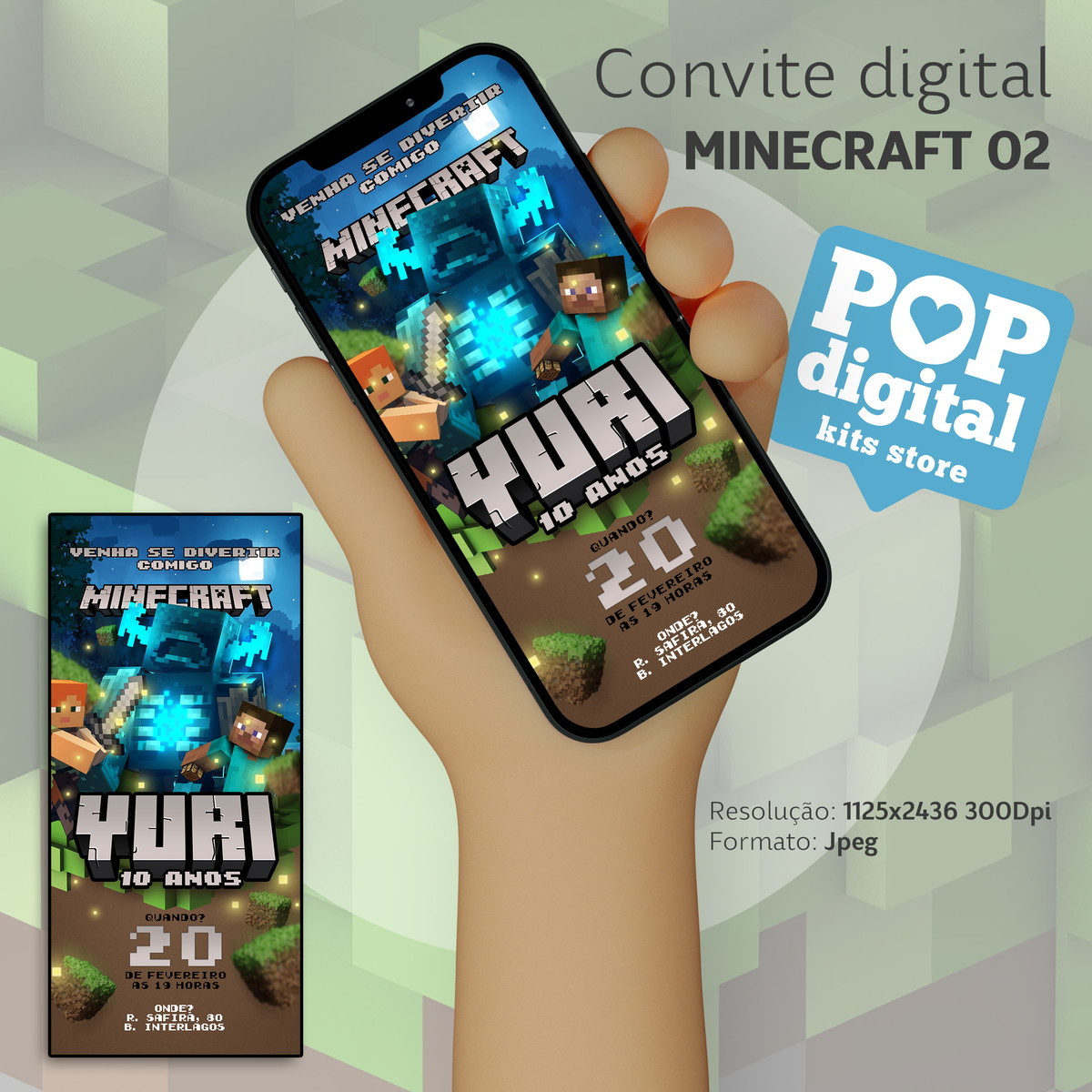 Papel Digital Minecraft  Elo7 Produtos Especiais