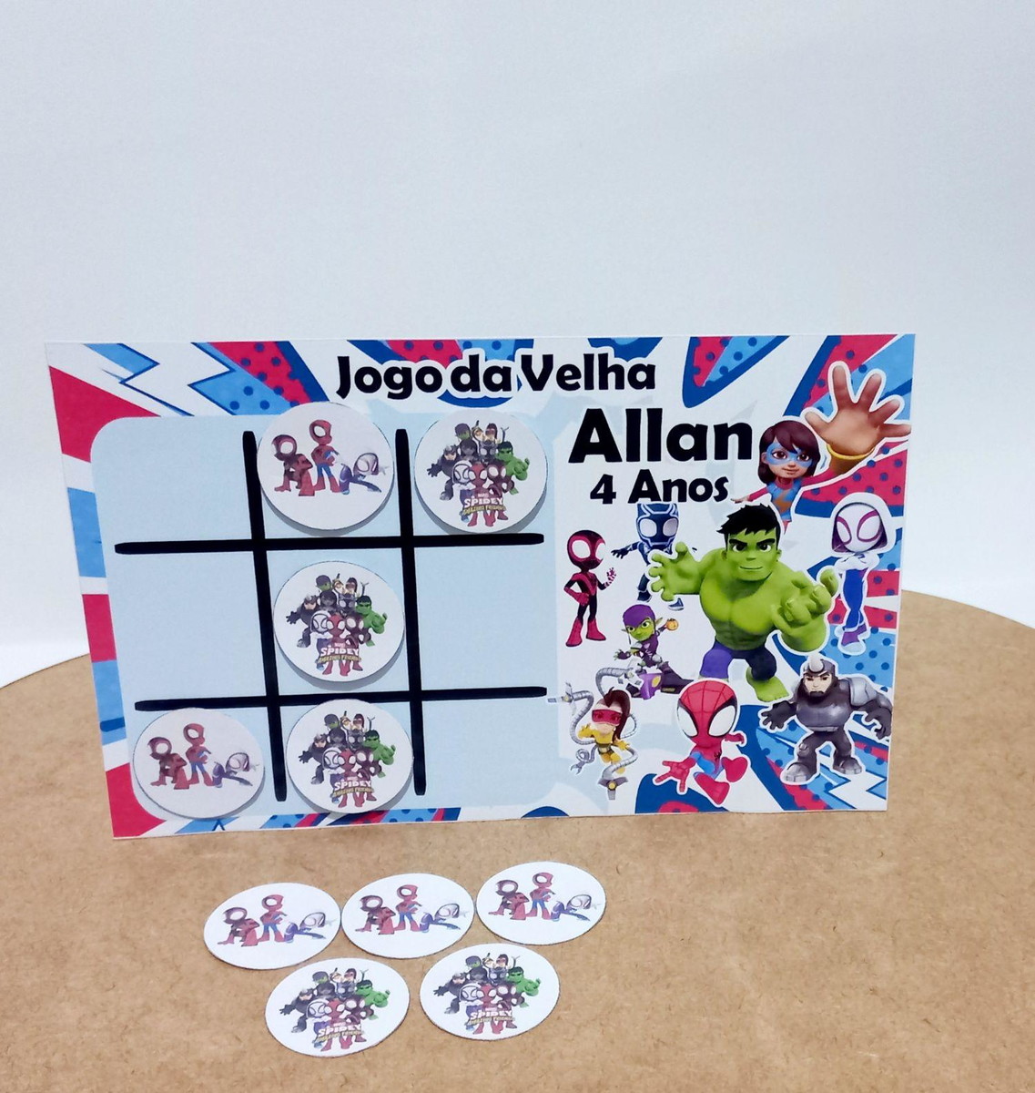 Jogo da Velha Personalizado Tema Homem Aranha e Amigos.