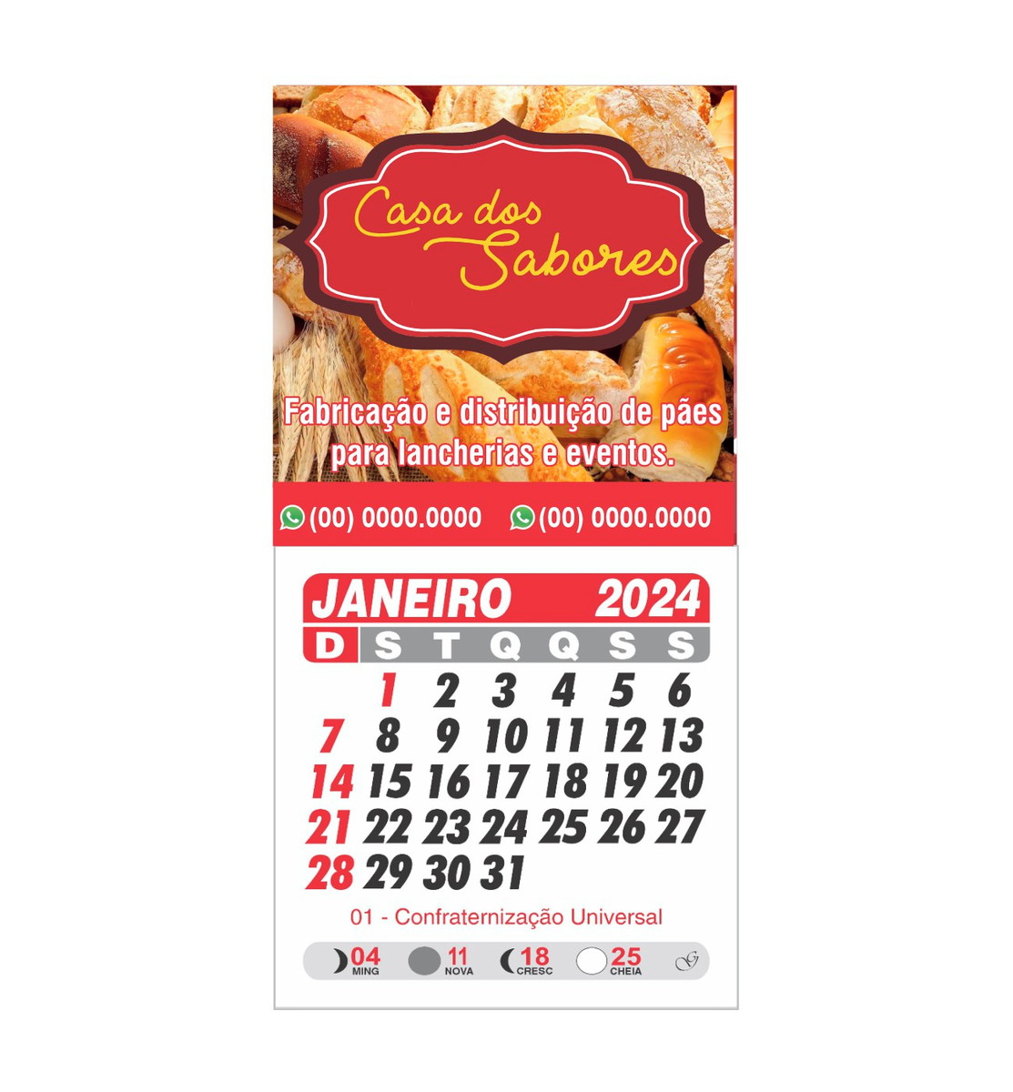 Calendario com Ímã 2025 Empresa Pizzaria Elo7