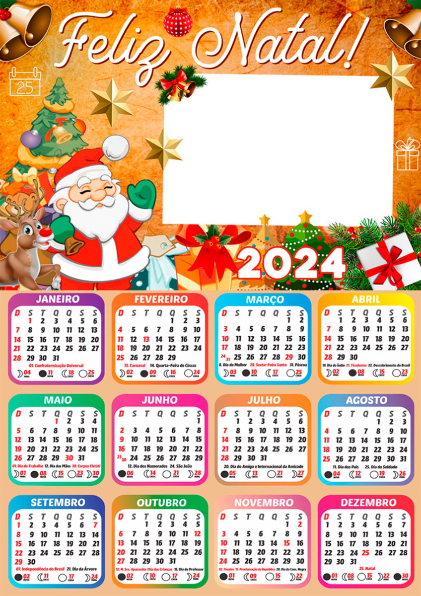 Arte Digital Calendário 2024 Feliz Natal Papai Noel e Rena Elo7