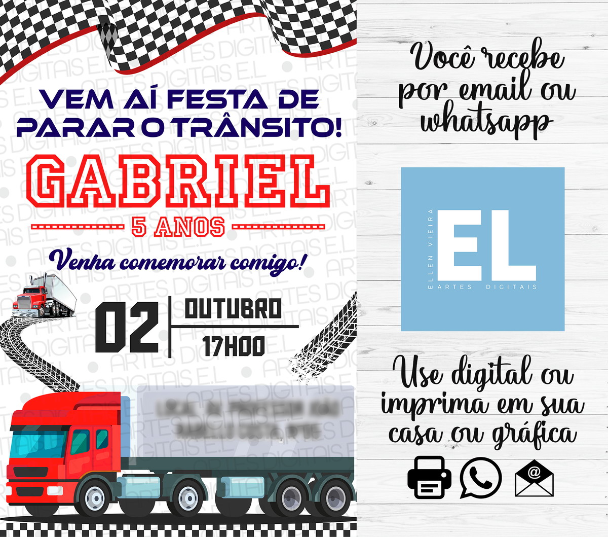 Arte Digital Convite Virtual Aniversário Caminhão Carreta | Elo7