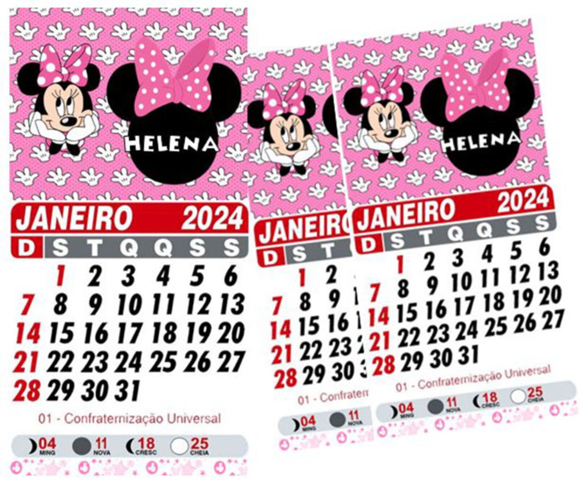 Mini Calendário 2025 Minnie Rosa Imã) Elo7