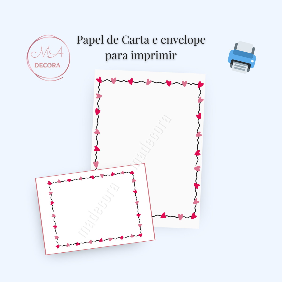 Kit Papel de Carta e Envelope *corações-letter para Imprimir