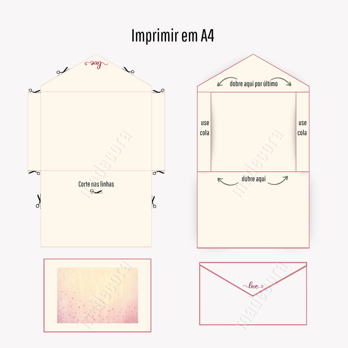 Kit Papeis de Carta e Envelope para Imprimir- Love -vintage