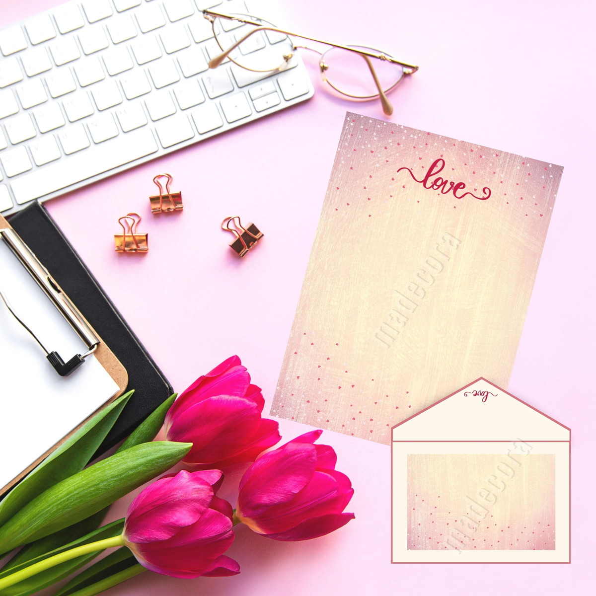 Kit Papeis de Carta e Envelope para Imprimir- Love -vintage