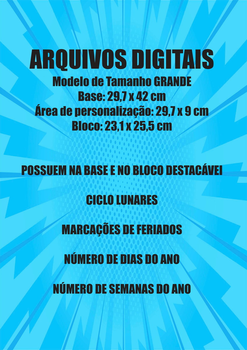 Arquivo Digital Calendário Base e Bloco 2026 Grande Editavel