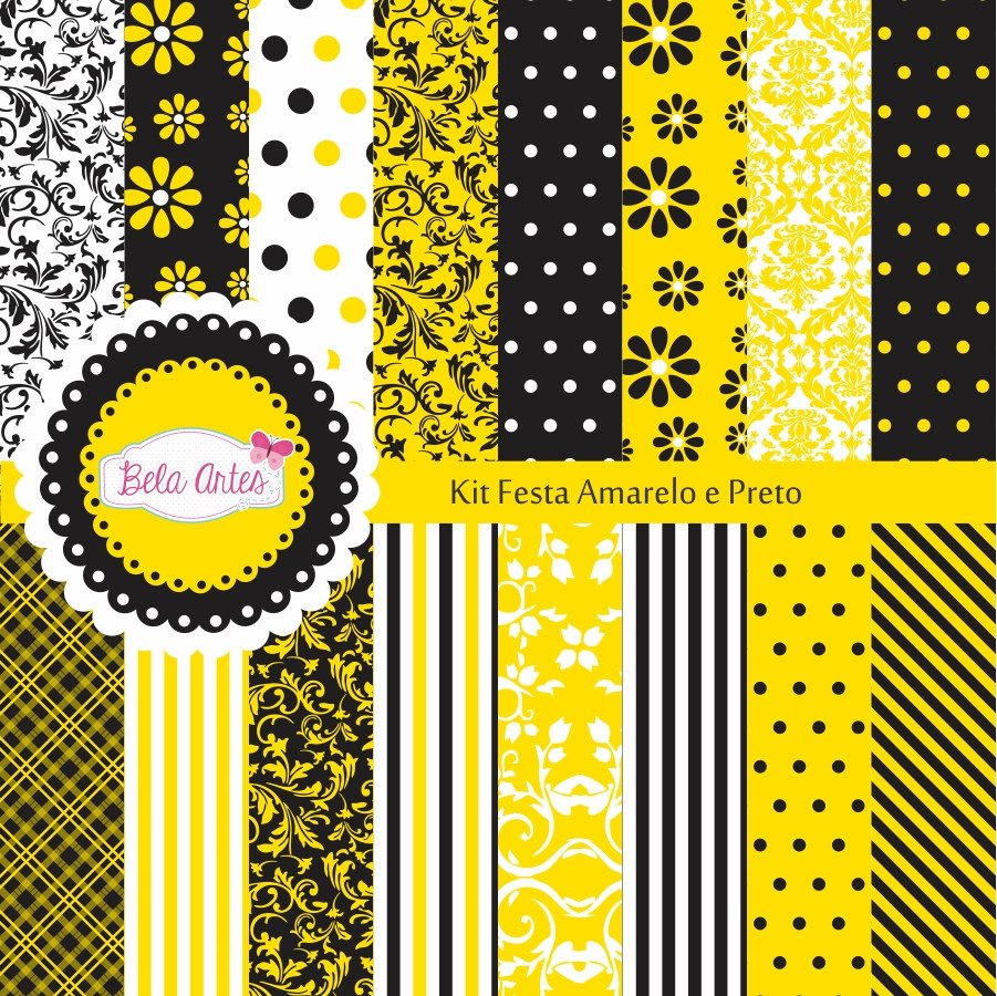 Kit Papel Digital Festa Amarelo e Preto no Elo7 Bela Armario Tela Aki ~ Kit Papel Digital Festa Amarelo e Preto no Elo7 Bela