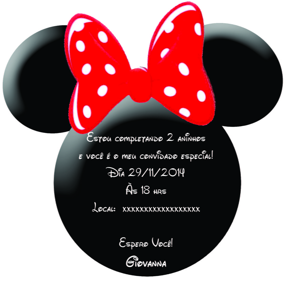 Convite Rostinho Minnie MGX Festas Elo7 Armario Blanco Barato ~ Convite Rostinho Minnie MGX Festas Elo7