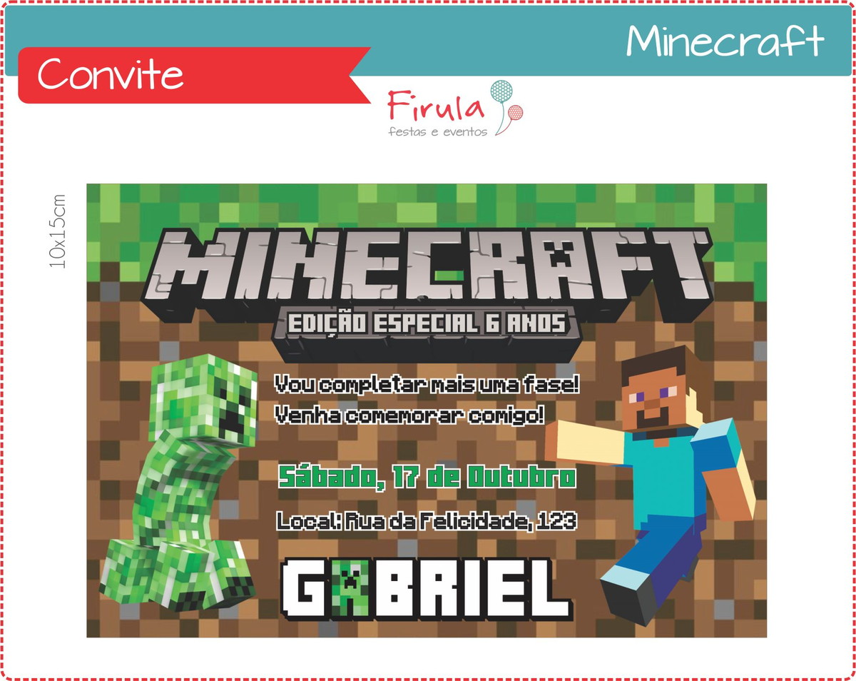 convite digital minecraft no elo7 firula festas 4700f3