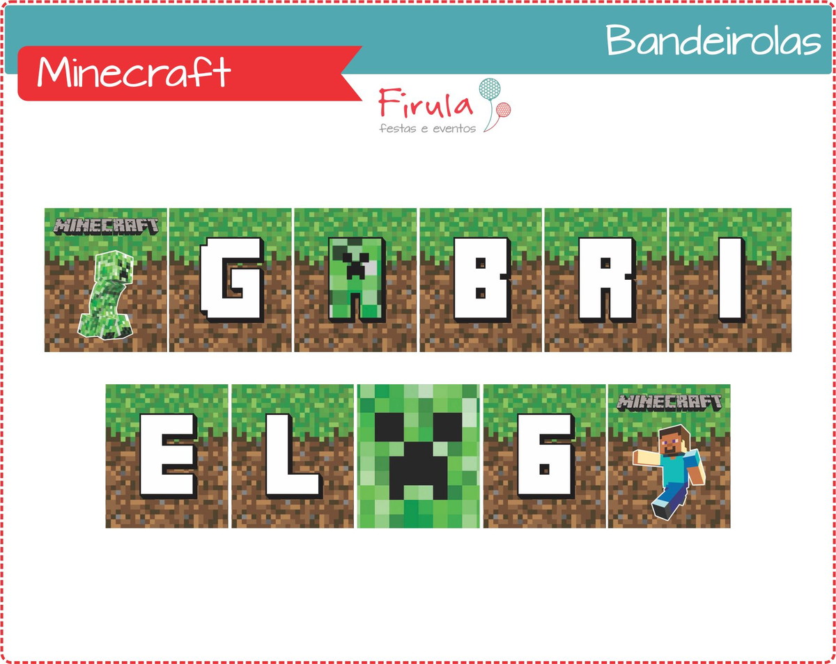 kit digital bandeirolas minecraft no elo7 firula festas 4700f8