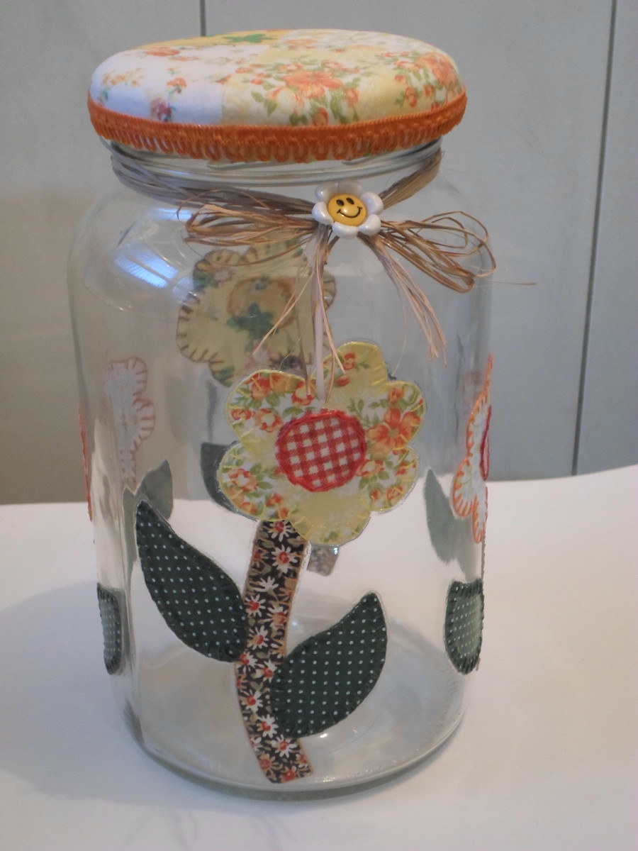 Pote de vidro patchwork em tecido no Elo7 Artesanatos da Amanda (4FB893) Armario Baño Con Espejo ~ Pote de vidro patchwork em tecido no Elo7 Artesanatos da Amanda (4FB893)