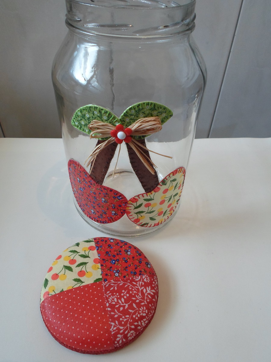 Pote de vidro patchwork em tecido no Elo7 Artesanatos da Amanda (4FB86A) Armario Baño Con Espejo ~ Pote de vidro patchwork em tecido no Elo7 Artesanatos da Amanda (4FB86A)