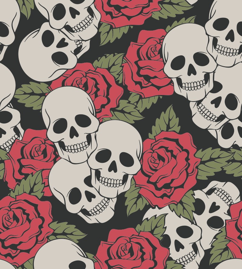 Papel de Parede Rosas e Caveiras QCola Elo7 Artesanato Zezinha ~ Papel de Parede Rosas e Caveiras QCola Elo7