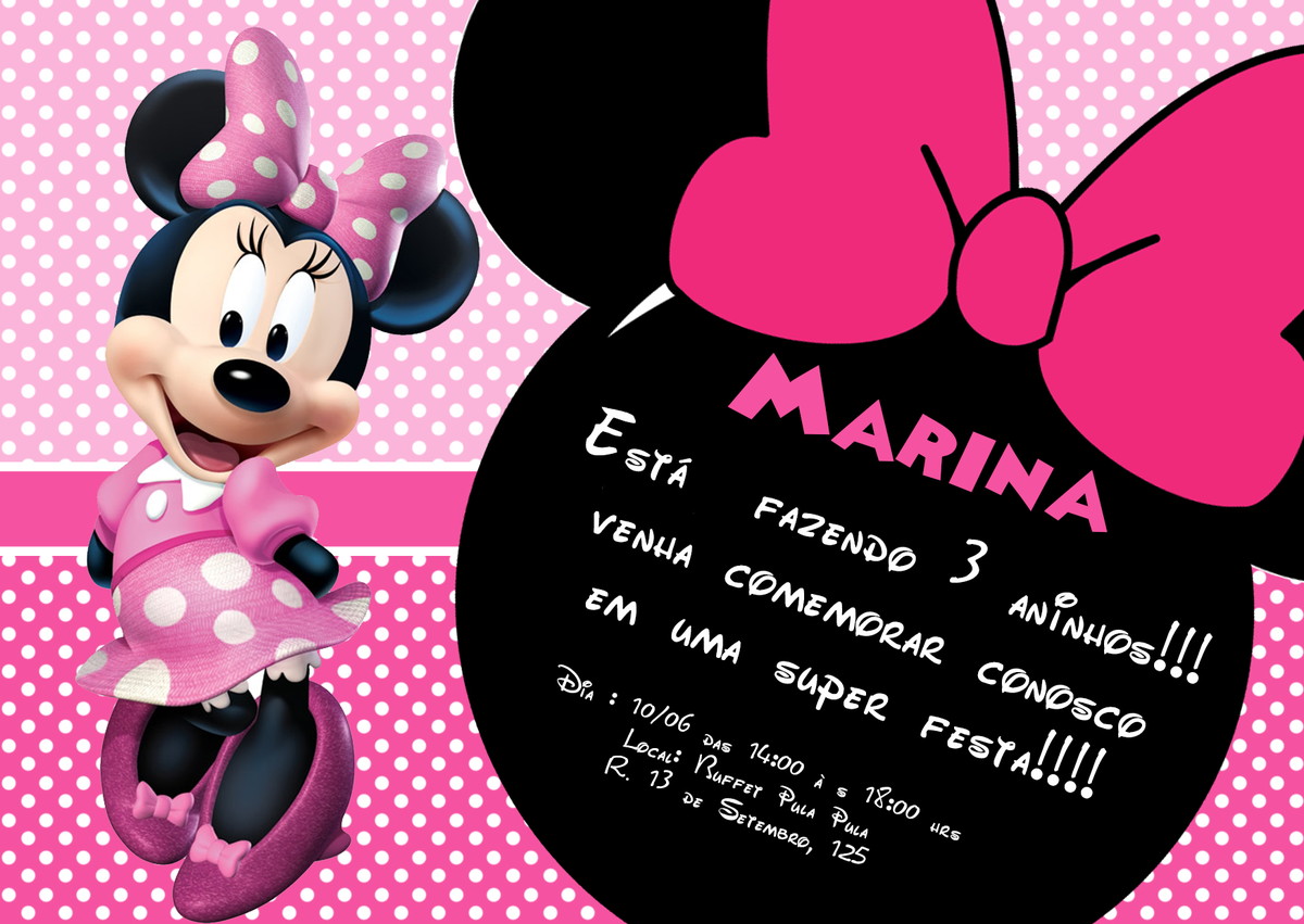 Convites Personalizados 10x15 Minnie  Pinta e Rabisca  Elo7