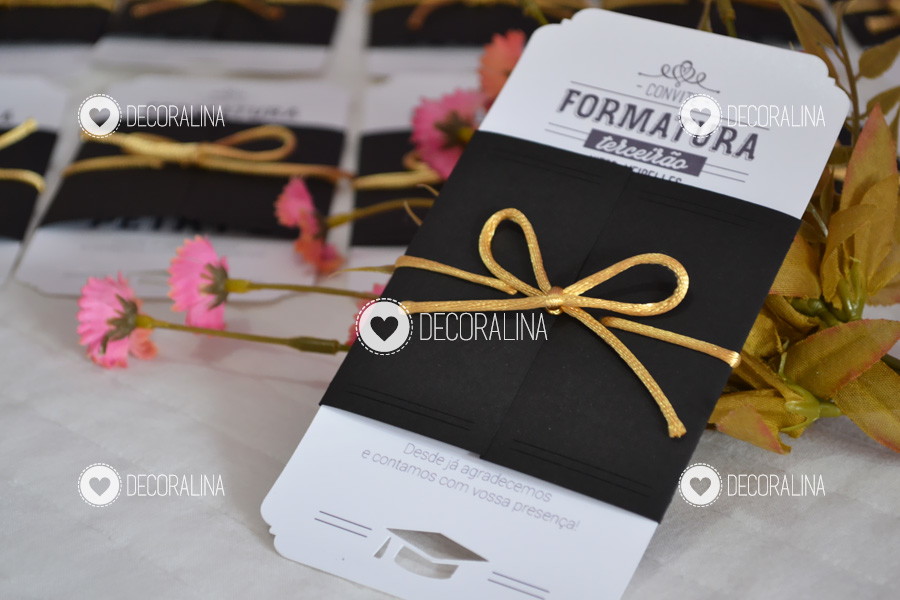 Convite Formatura Preto e Dourado Decoralina Elo7 Armario De Solteiro Para Quarto ~ Convite Formatura Preto e Dourado Decoralina Elo7