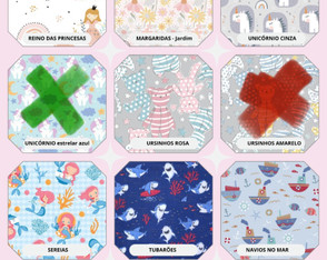 Estampas com x verde ainda tem reposição e estampas com x vermelho não terá mais reposição 